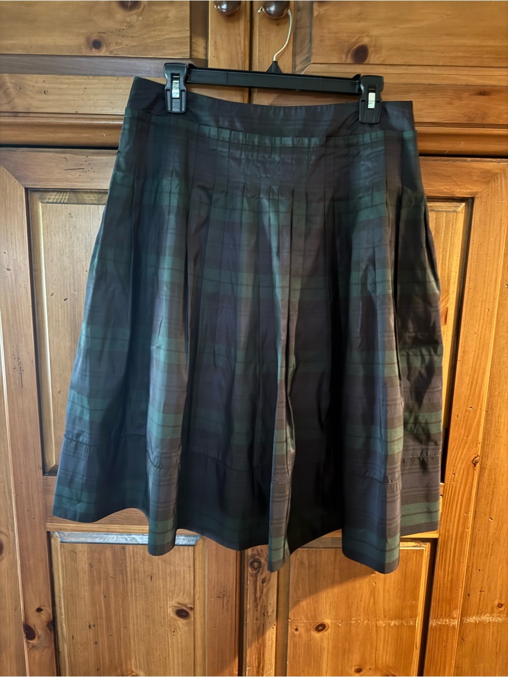 Talbots Dark Green and Black Tartan A-Line Skirt
